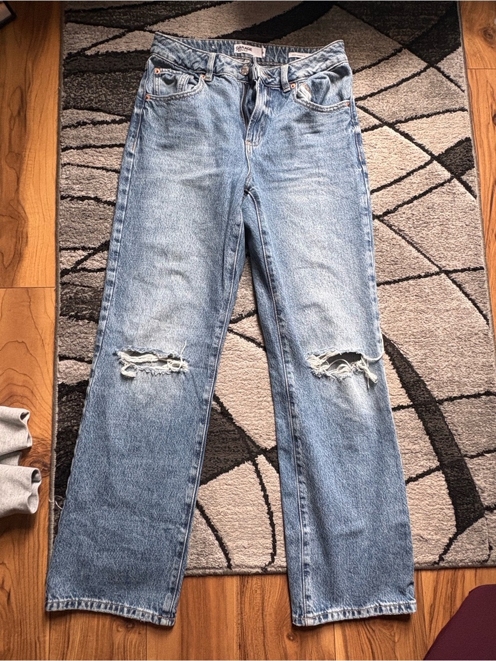 Garage Light Blue Straight Leg Distressed Jeans